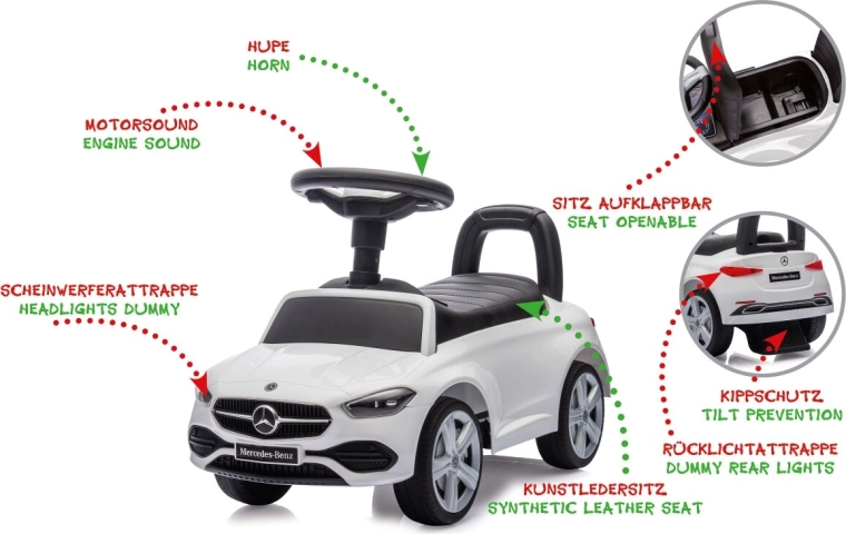 Mercedes-Benz C-Class 2-in-1 Children's Ride-On Walker, White