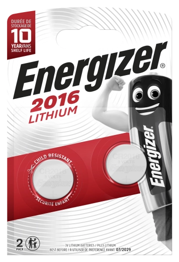Lithium coin cell battery CR2016 3 V, 100 mAh, 2 pcs – Energizer