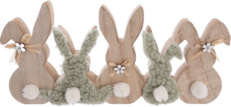 Rabbit decoration – wood and plush, brown-green, 30 cm