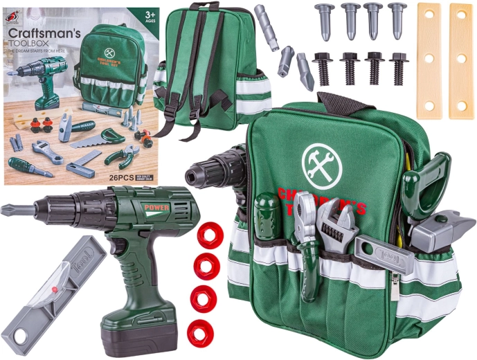 Children’s tool set with backpack and cordless screwdriver