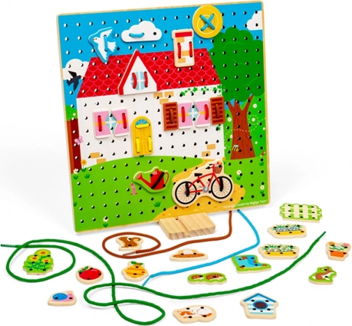 Läbilükkimismängu puidust tahvel „Majakene” BIGJIGS TOYS