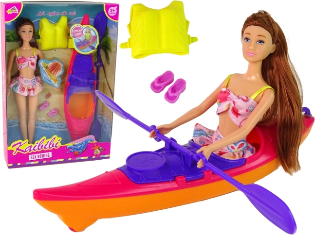 Doll Set with Kayak and Accessories - Pink