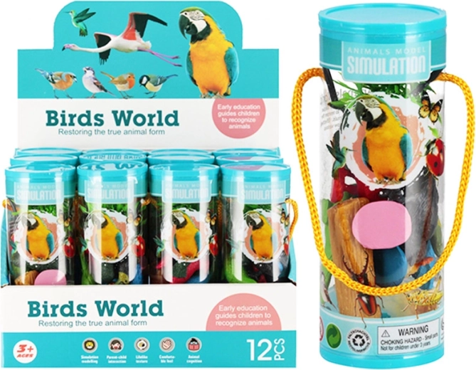 Set of bird figures in a tube – educational toy for children