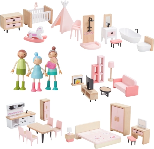 2Kids Toys 5-ühes nukumaja mööblikomplekt koos perega