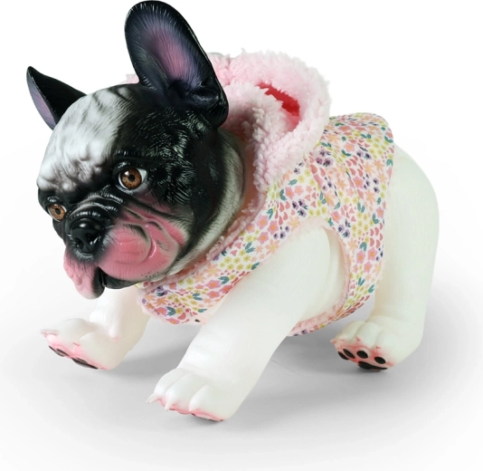 Prantsuse buldog riietuses – vinüülist koerafiguur 26 cm