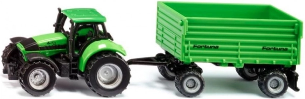 Siku Tractor Deutz-Fahr with Double Axle Fortuna Trailer