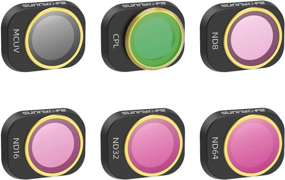 Sunnylife'i 6 objektiivifiltri komplekt MCUV, CPL, ND8/16/32/64 DJI Mini 4 Pro jaoks