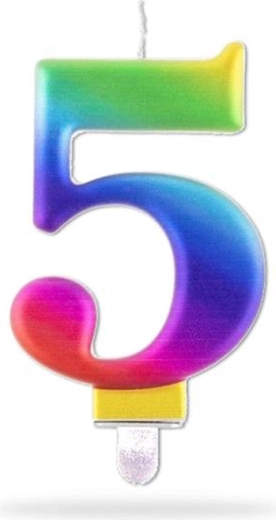 Rainbow Number 5 Candle, insertable, 7.5 cm
