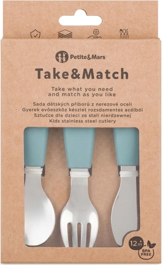 Petite&Mars roostevabast terasest laste söögiriistade komplekt Take&Match Frosted Sky 12m+