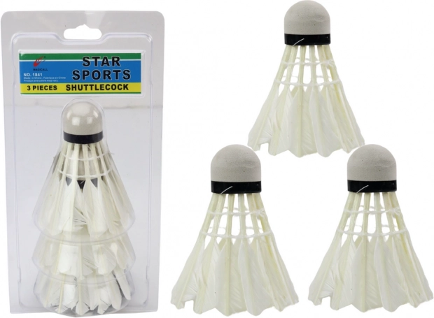 Set of 3 feather badminton shuttlecocks.