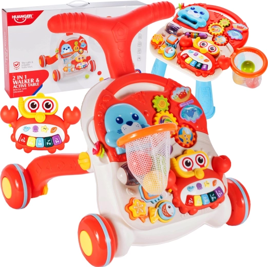 2-in-1 Walker and Push Table, Red