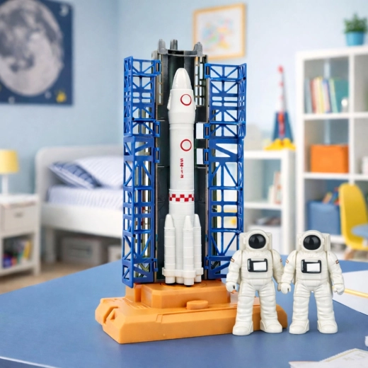 Realistic launch tower with a large rocket