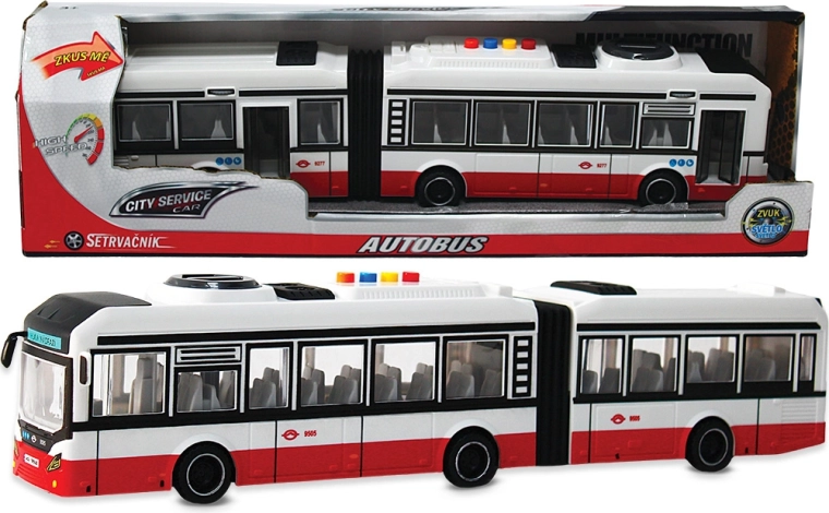 City Service Car liigendbuss 1:16 punane heliefektide ja inertsmehhanismiga