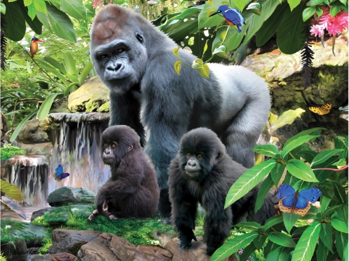 Kaunis illustratsioon gorilladest džunglis
