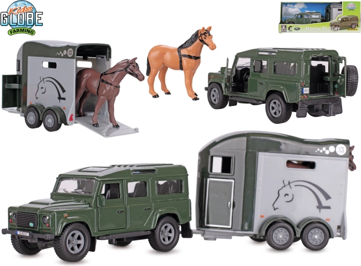 Kids Globe Farming Land Rover with horse trailer pull-back