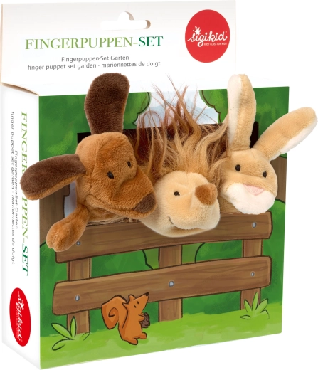 Sigikid set of plush finger puppets – dog, bunny and hedgehog