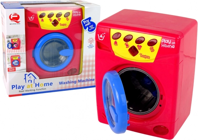 Battery-powered kids’ washing machine with opening drum and water effect