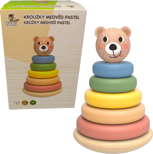 Babu wooden stacking pyramid with pastel rings bear