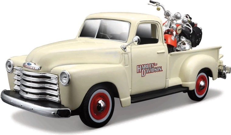 Maisto Harley-Davidson Custom – 1950 Chevrolet 3100 Pickup ja 2001 FLSTS Heritage Springer 1:24