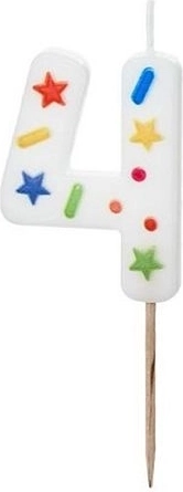 Birthday candle number 4, white with confetti, 5.5 cm