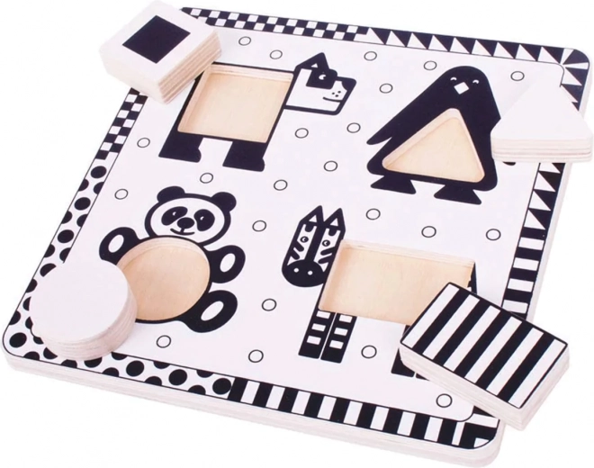 Wooden insert puzzle black-and-white shapes BIGJIGS TOYS