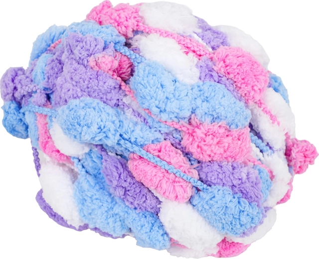 Soft pom‑pom yarn for a fluffy look