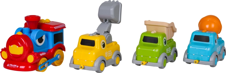 3 construction wagons with moving parts