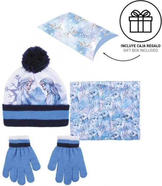 Girls’ winter set hat, gloves and neck warmer FROZEN 2 with pom-pom