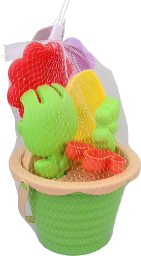 Sand set with bucket, sieves, tools and molds, 8 pcs