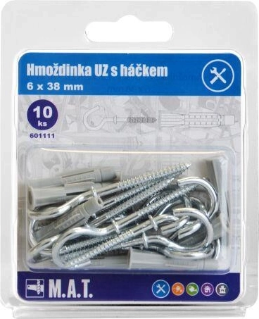 Sõlmtüübel konksuga 6×38 mm, valge tsink (10 tk)