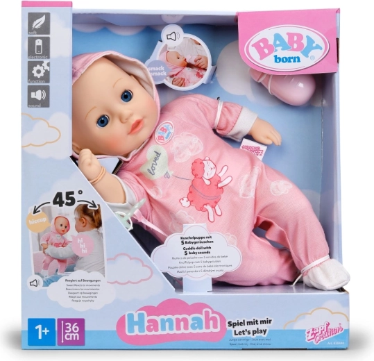 Baby Born Hannah – tule mängima, 36 cm nukk pudeli ja lutiga