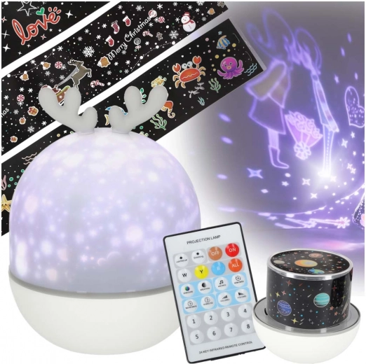 Night star projector with remote control, USB, reindeer ears, 6 themes