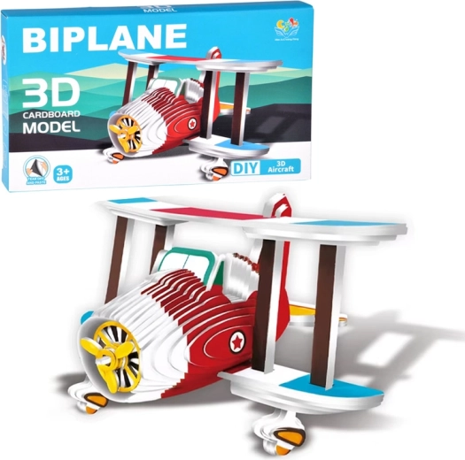 Puzzle 3D cardboard airplane model – biplane, DIY 62 pieces