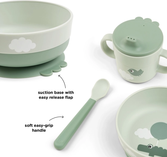 Done by Deer Foodie first mealtime set with suction base Happy clouds, green