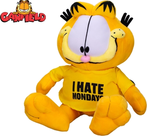 Pehme mängukass Garfield 24 cm – istuv, T-särk kirjaga I hate Mondays