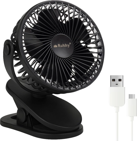 Ruhhy juhtmevaba lauaventilaator USB-C ja klambriga – must