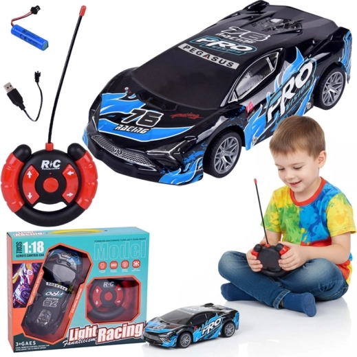 RC sports car with illuminated body 1:18 – blue