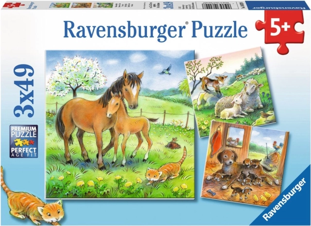 RAVENSBURGER puzzle – Animal Cuddles, 3×49 pieces