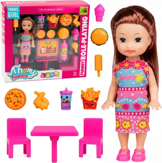 Mini nukk kiirtoidukomplektiga, laud ja 2 tooli (11 cm)