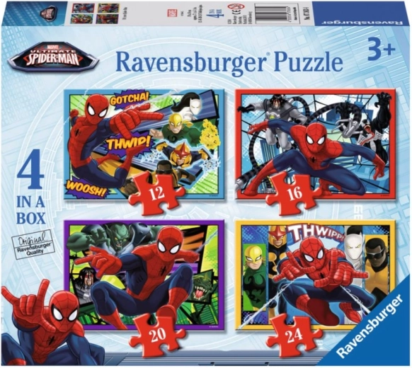 Laste puzzle Disney Spider-Man 4in1 – 12, 16, 20 ja 24 tükki, 19×14 cm