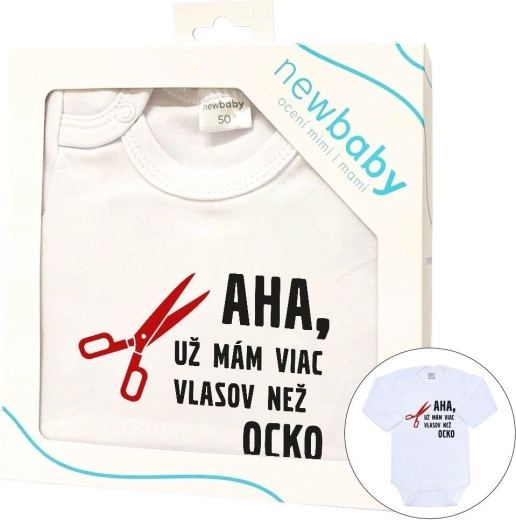 Baby bodysuit with print New Baby more hair than daddy, gift packaging