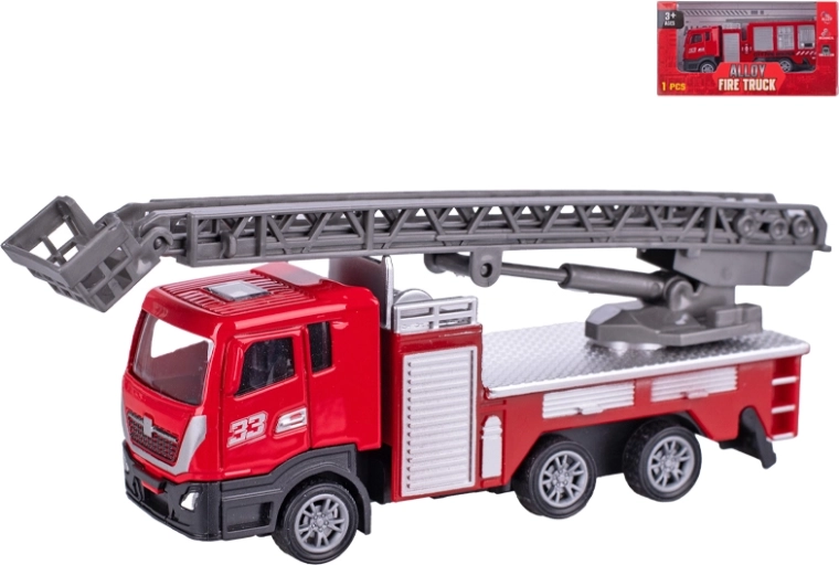 Metal fire truck 12 cm with pull-back action