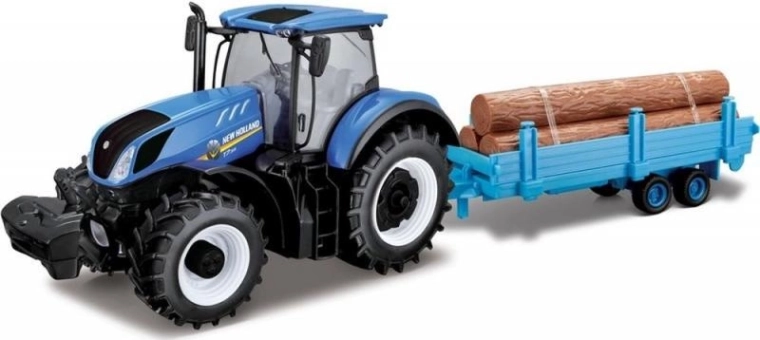 Traktor New Holland T7.315 pika puiduveohaagisega 1:32