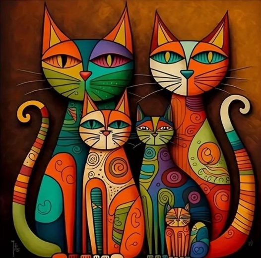 Teemantmaal „Kassid modernses kunstis” 30 × 40 cm