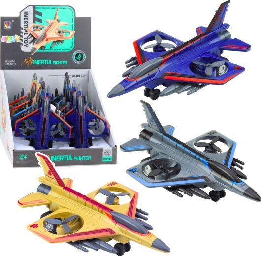 Military jet with flywheel and rotating propellers