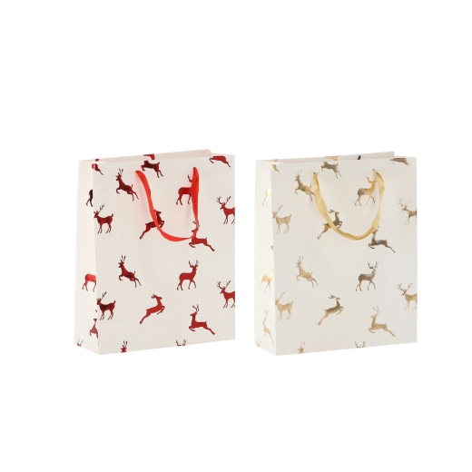 Jõulune kinkekott põhjapõtradega, kreemjas, 18 × 24 × 8 cm
