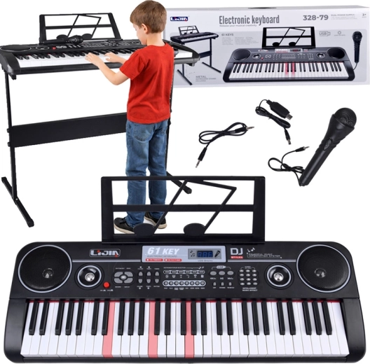 Electronic keyboard with 61 backlit keys with stand and microphone