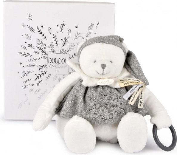 Doudou plush polar bear with ring 30 cm gray