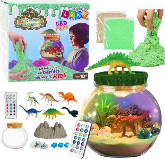 Loominguline dinosauruste terrarium DIY LED-lambi ja kaugjuhtimispuldiga