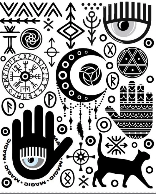 Iron-on patches – mystical symbols, large sheet 20 × 30 cm